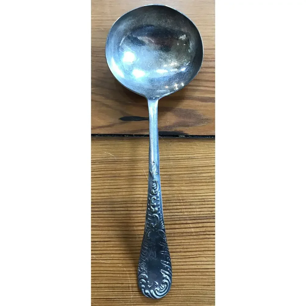 Victorian Antique Extra Plate Coin Silver Coin Silverplate Serving Spoon Ladle